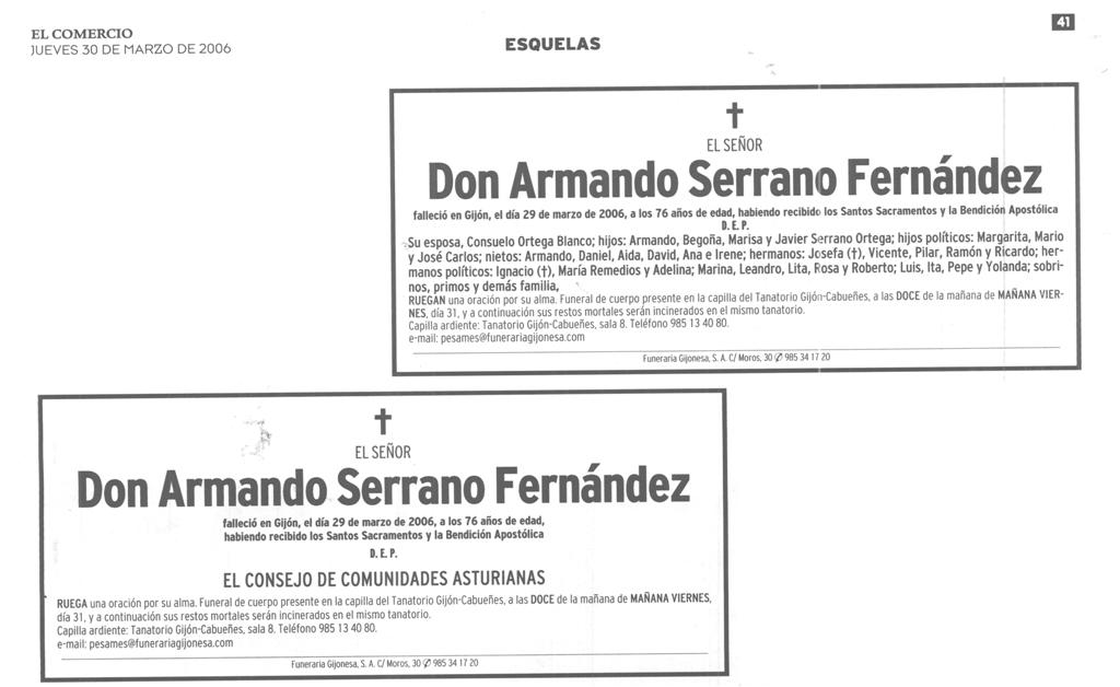 Esquelas de Armando Serrano